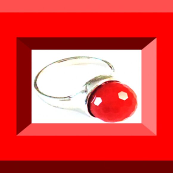 Silver Tone Size 8 Ring With Red Bead - Picture 1 of 1